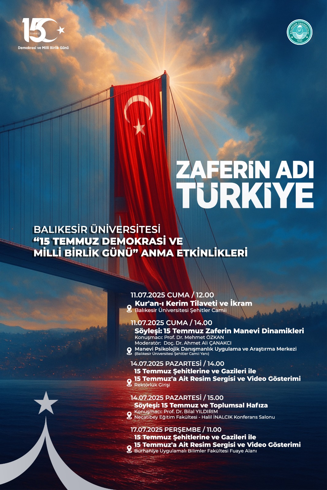 15 Temmuz ve Demokrasi ve Milli Birlik Günü Anma Etkinlikleri