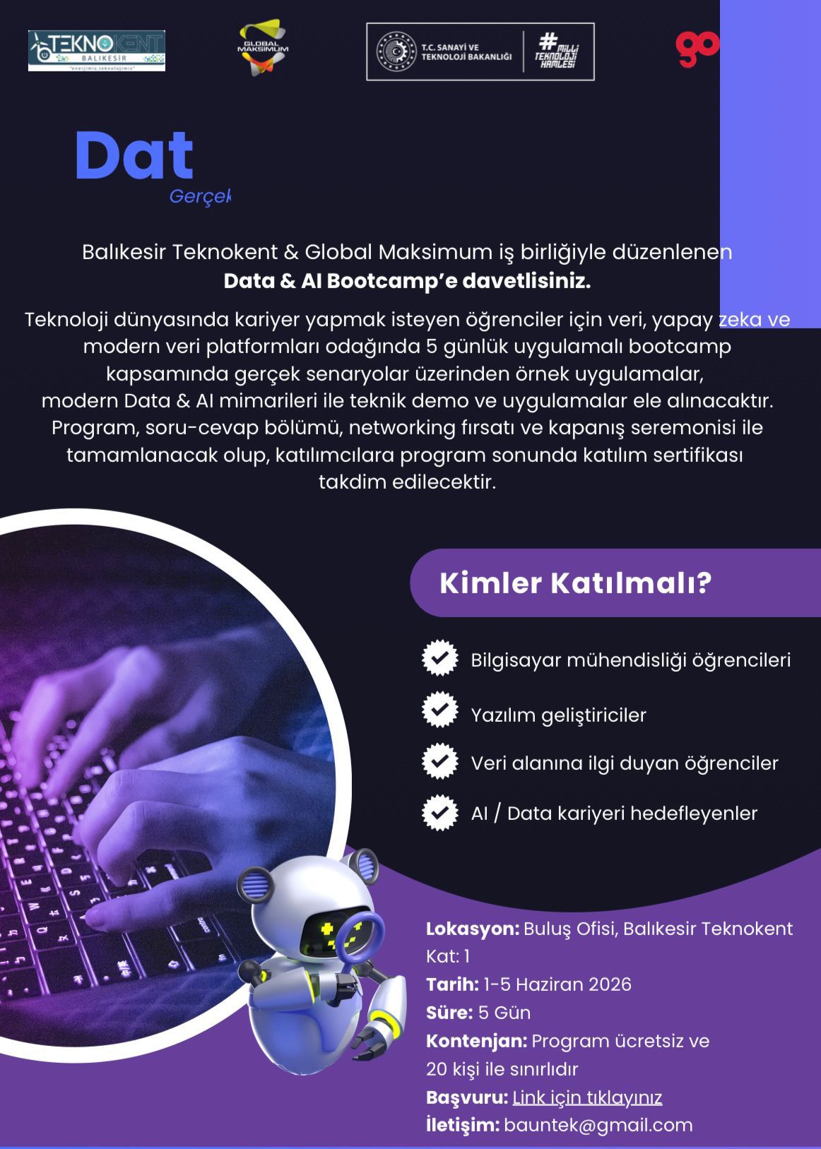 🚀 Balıkesir Teknokent’ten Veri ve Yapay Zekâ Alanında Kariyer Fırsatı