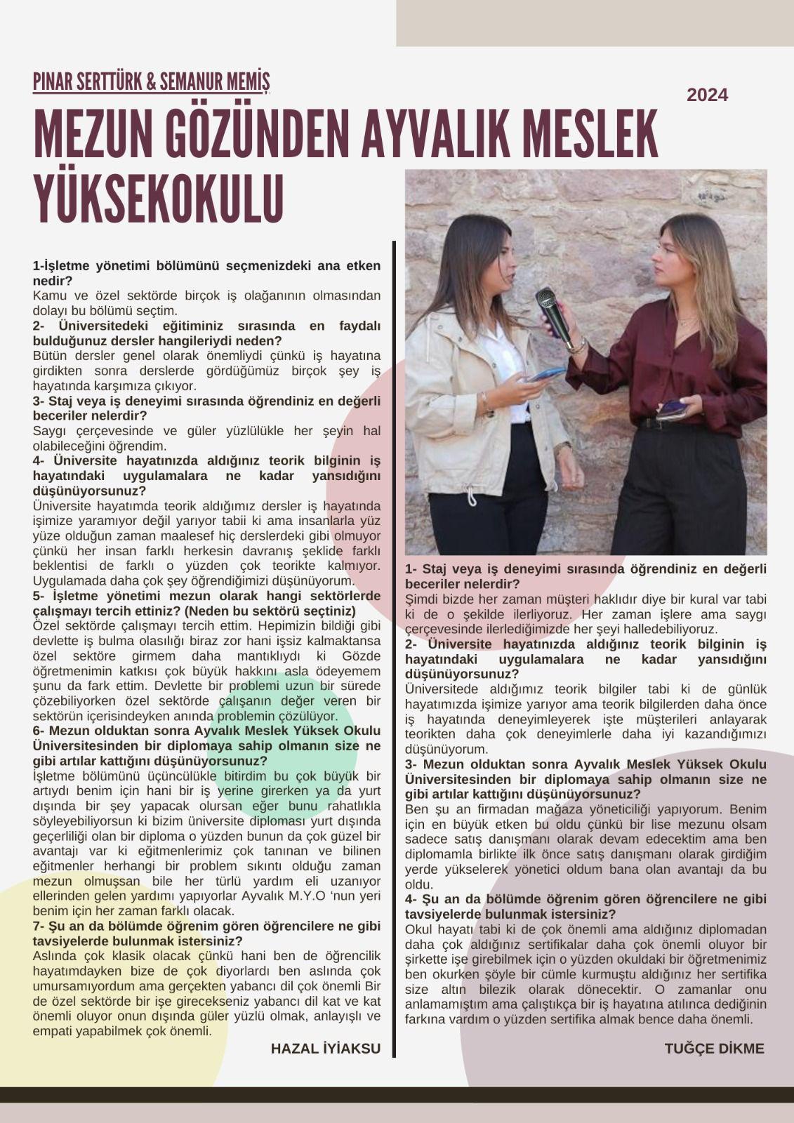 Ayvalık Meslek Yüksekokulu'nda Halkla İlişkiler dersi kapsamında “Öğrenci Gözünden AYMEYO Projesini ” hayata geçirdi.