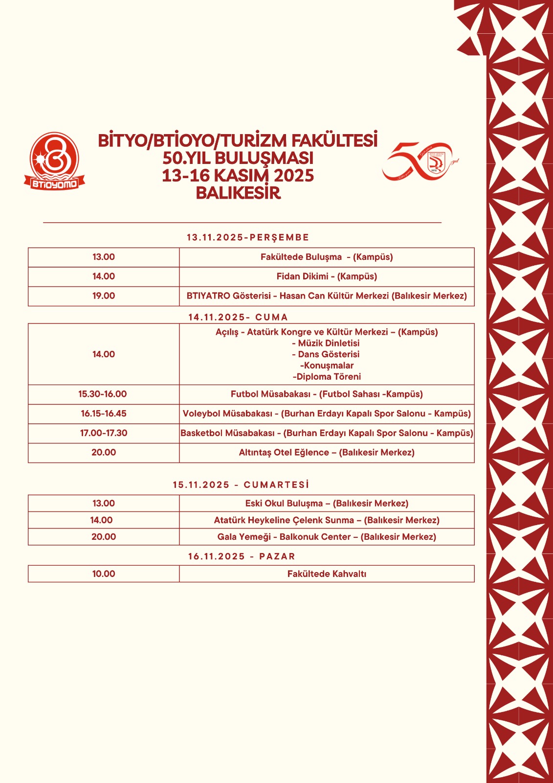 BİTYO/BTİOYO/Turizm Fakültesi 50. Yıl Buluşması
