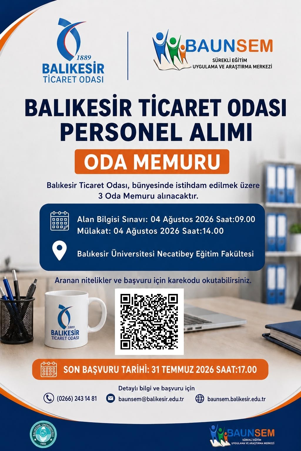 BALIKESİR TİCARET ODASI PERSONEL ALIMI(ODA MEMURU)