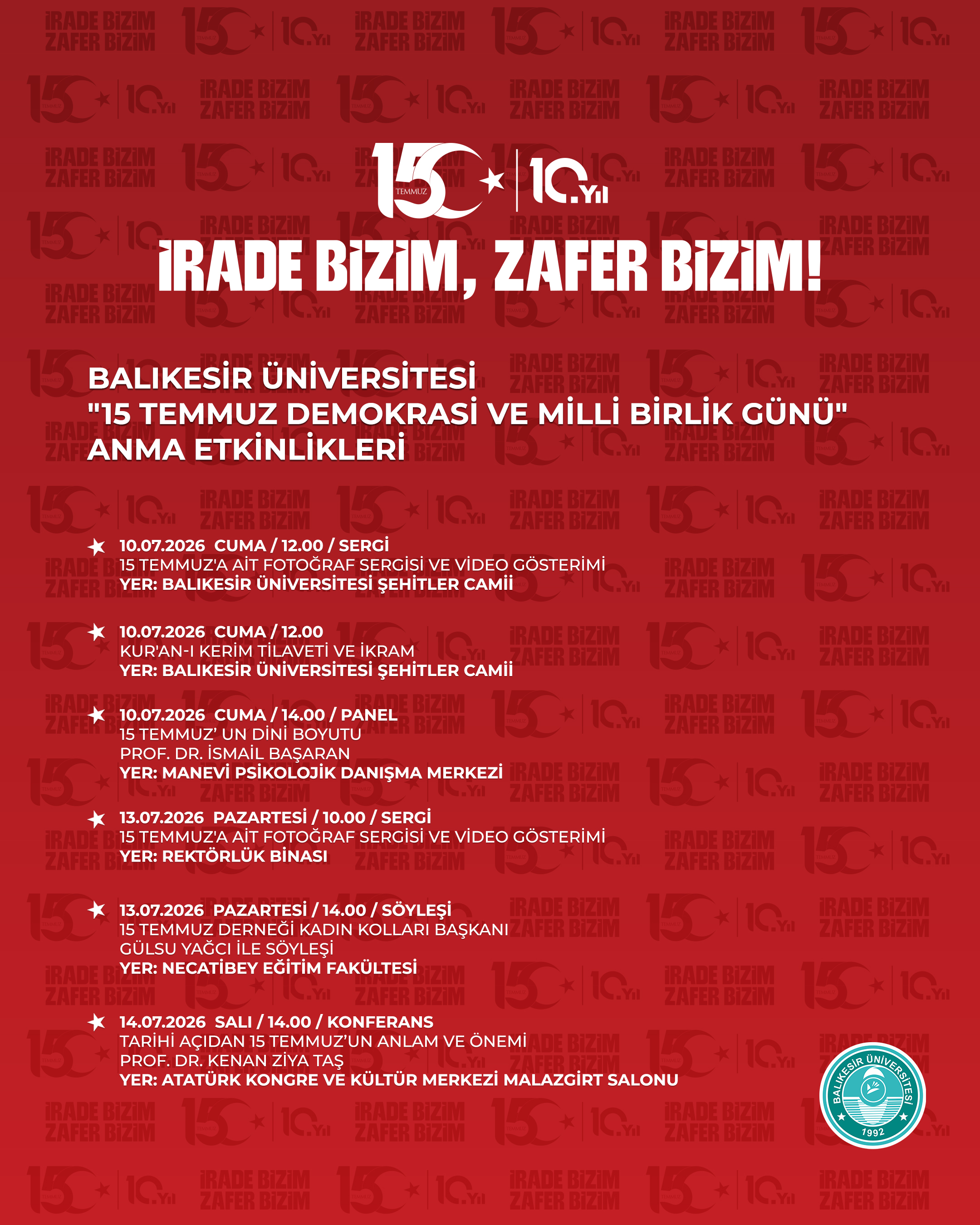 Balıkesir Üniversitesi  "15 Temmuz Demokrasi ve Milli Birlik Günü"  Anma Etkinlikleri