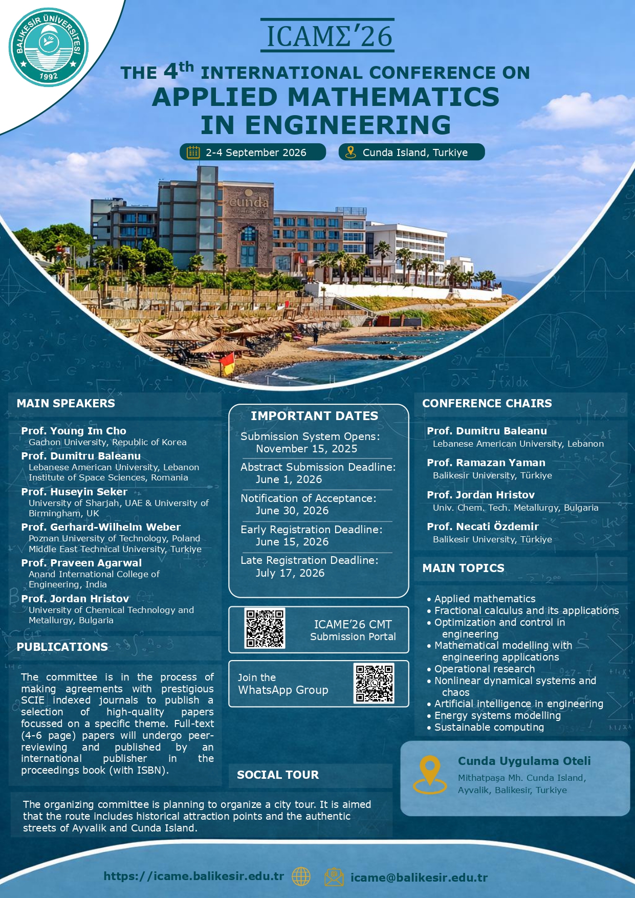 ICAME’26 – 4th International Conference on Applied Mathematics in Engineering