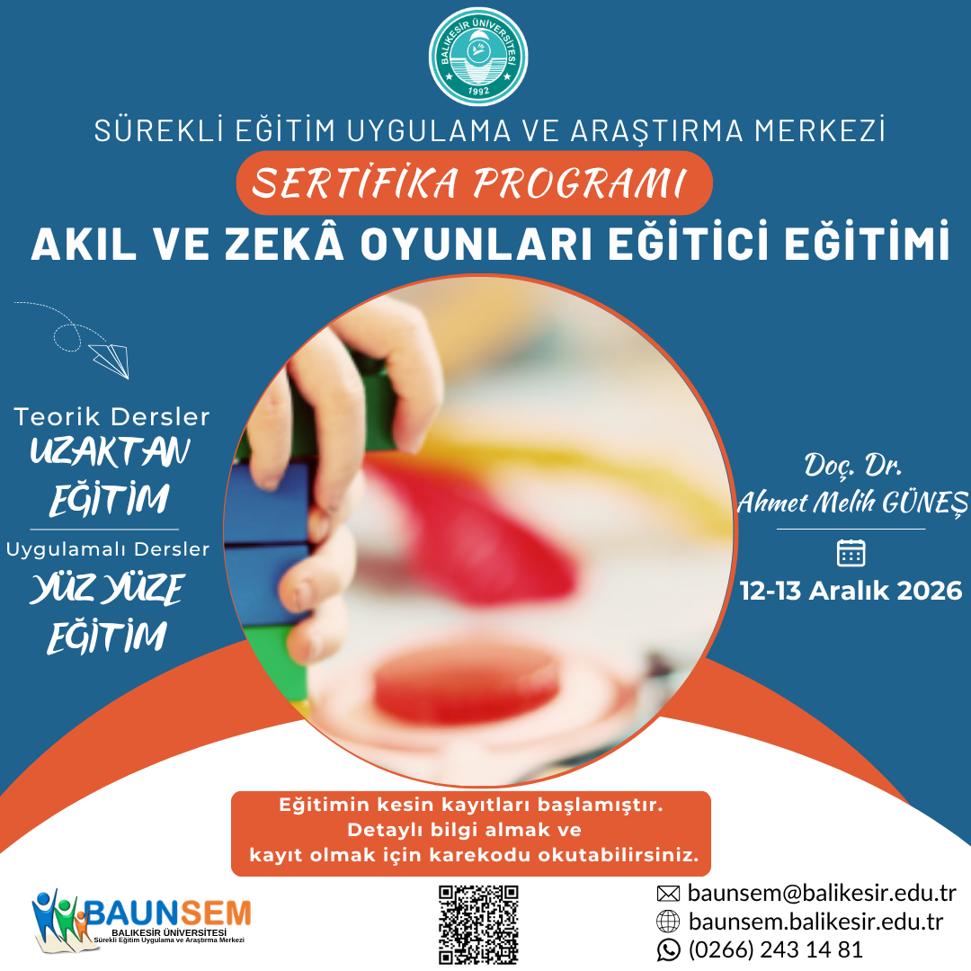 AKIL VE ZEKA OYUNLARI EĞİTİCİ EĞİTİMİ SERTİFİKA PROGRAMI