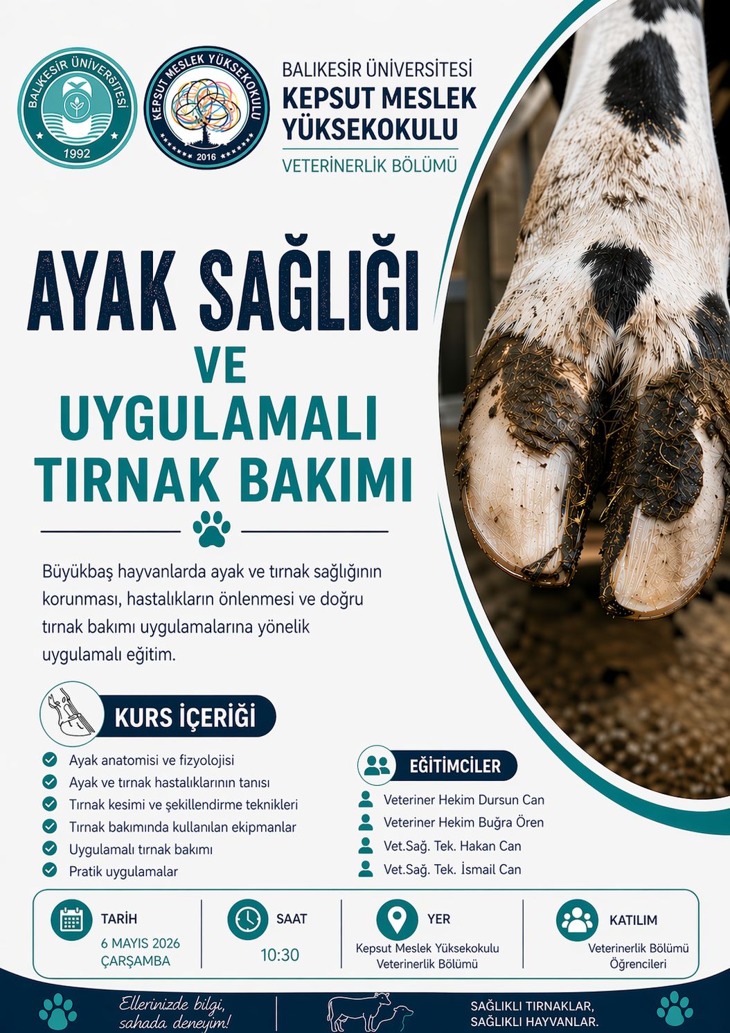 Veterinerlik Bölümümüzde Öğrencilerimize 'Ayak Sağlığı ve Uygulamalı Tırnak Bakımı' Eğitimi