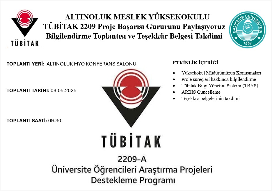 TÜBİTAK 2209 Proje Başarısı  Bilgilendirme Toplantısı ve Teşekkür Belgesi Takdimi