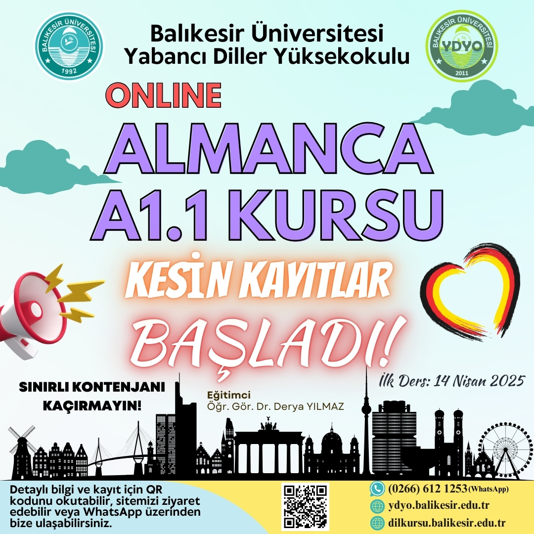 ALMANCA A1.1 KURSU KESİN KAYITLAR BAŞLADI!
