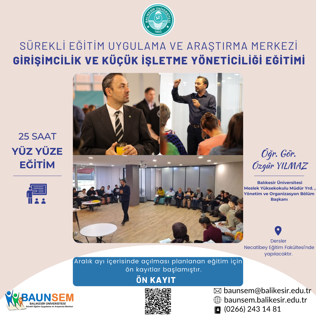 GİRİŞİMCİLİK VE KÜÇÜK İŞLETME YÖNETİCİLİĞİ EĞİTİMİ