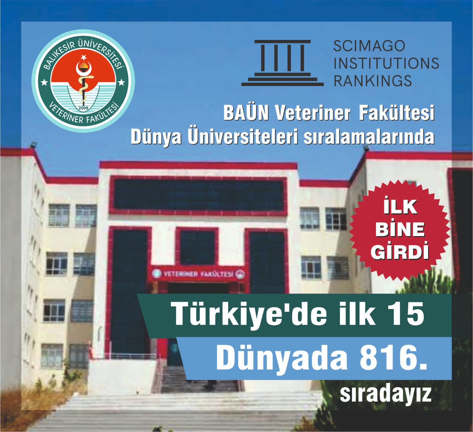 BAÜN Veteriner Fakültesi Dünya Üniversiteleri Sıralamalarında ilk (1.000) girdi.